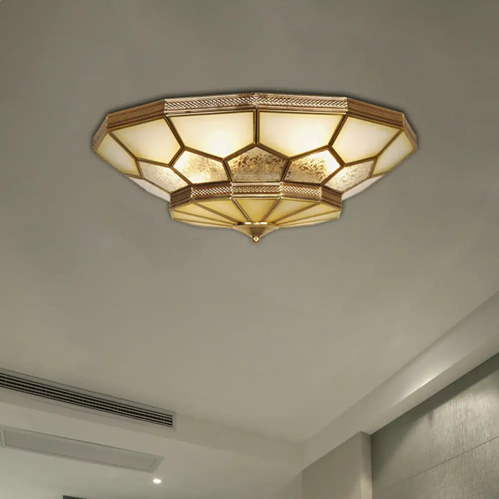 Traditional Brass Flush Mount Ceiling Light With Frosted Glass Shades - Available In 3 Sizes / 14’