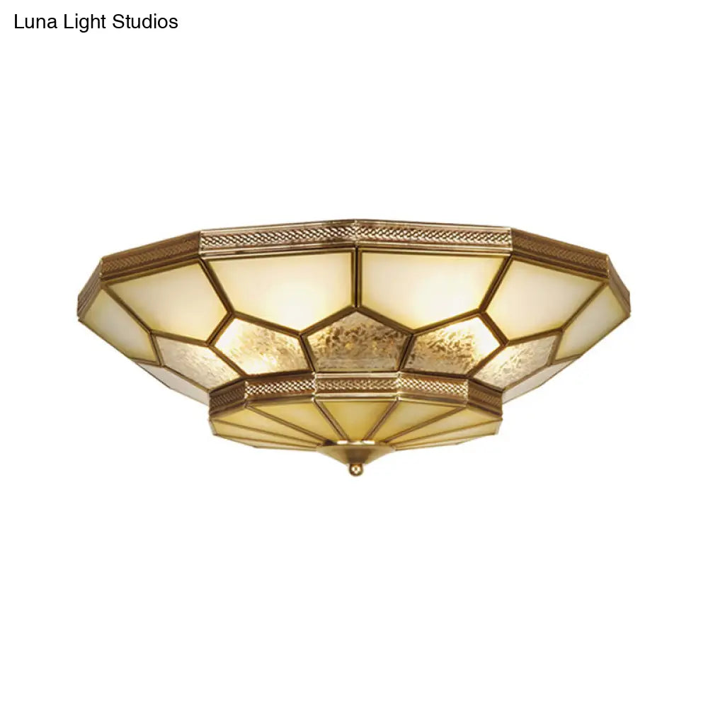 Traditional Brass Flush Mount Ceiling Light With Frosted Glass Shades - Available In 3 Sizes