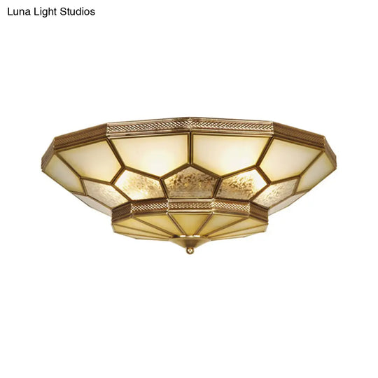 Traditional Brass Flush Mount Ceiling Light With Frosted Glass Shades - Available In 3 Sizes