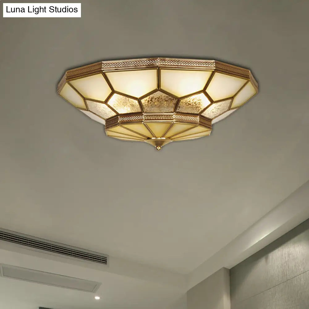Traditional Brass Flush Mount Ceiling Light With Frosted Glass Shades - Available In 3 Sizes / 14