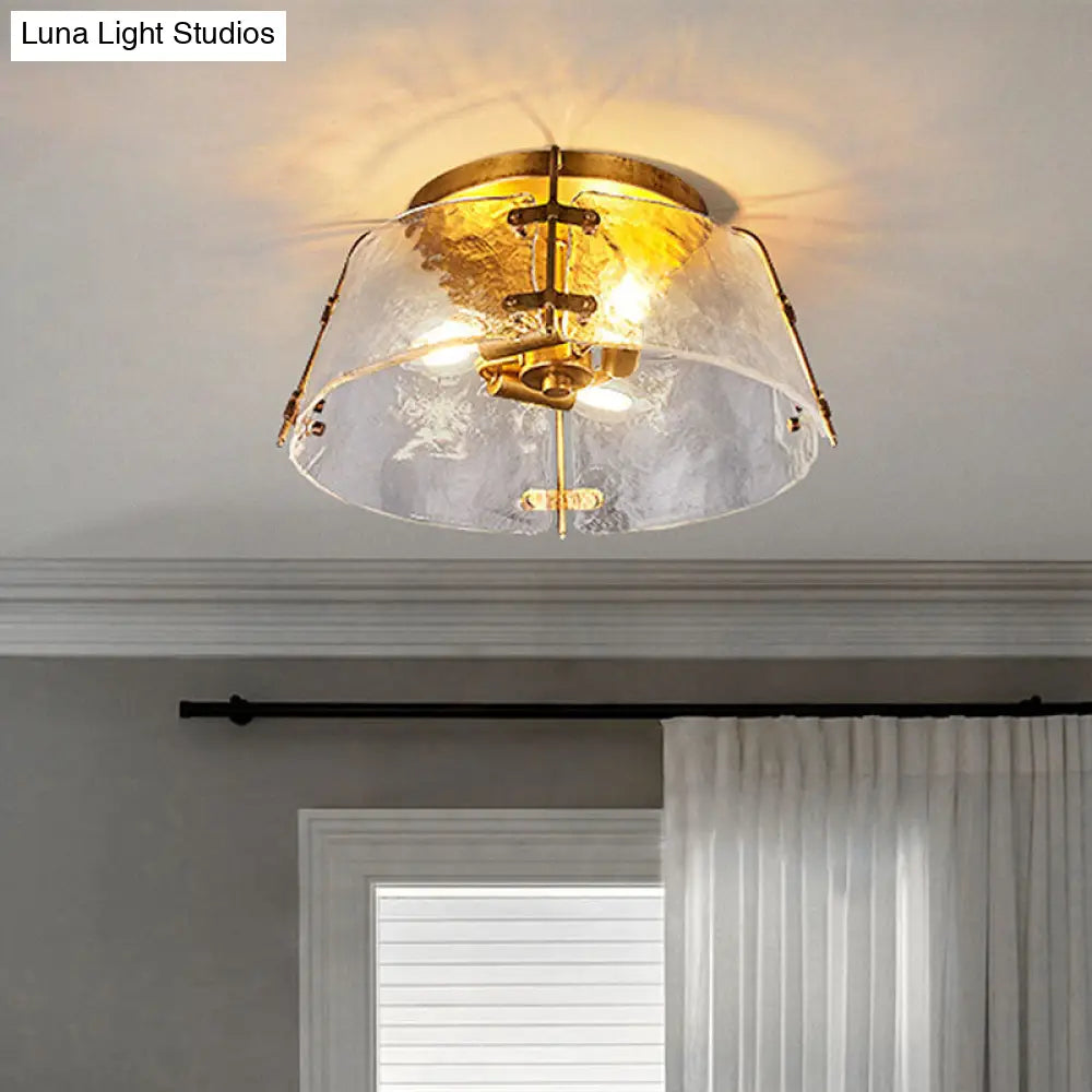 Traditional Brass Flush Mount Lamp With 3 Water Glass Shade Living Room Ceiling Light Fixture