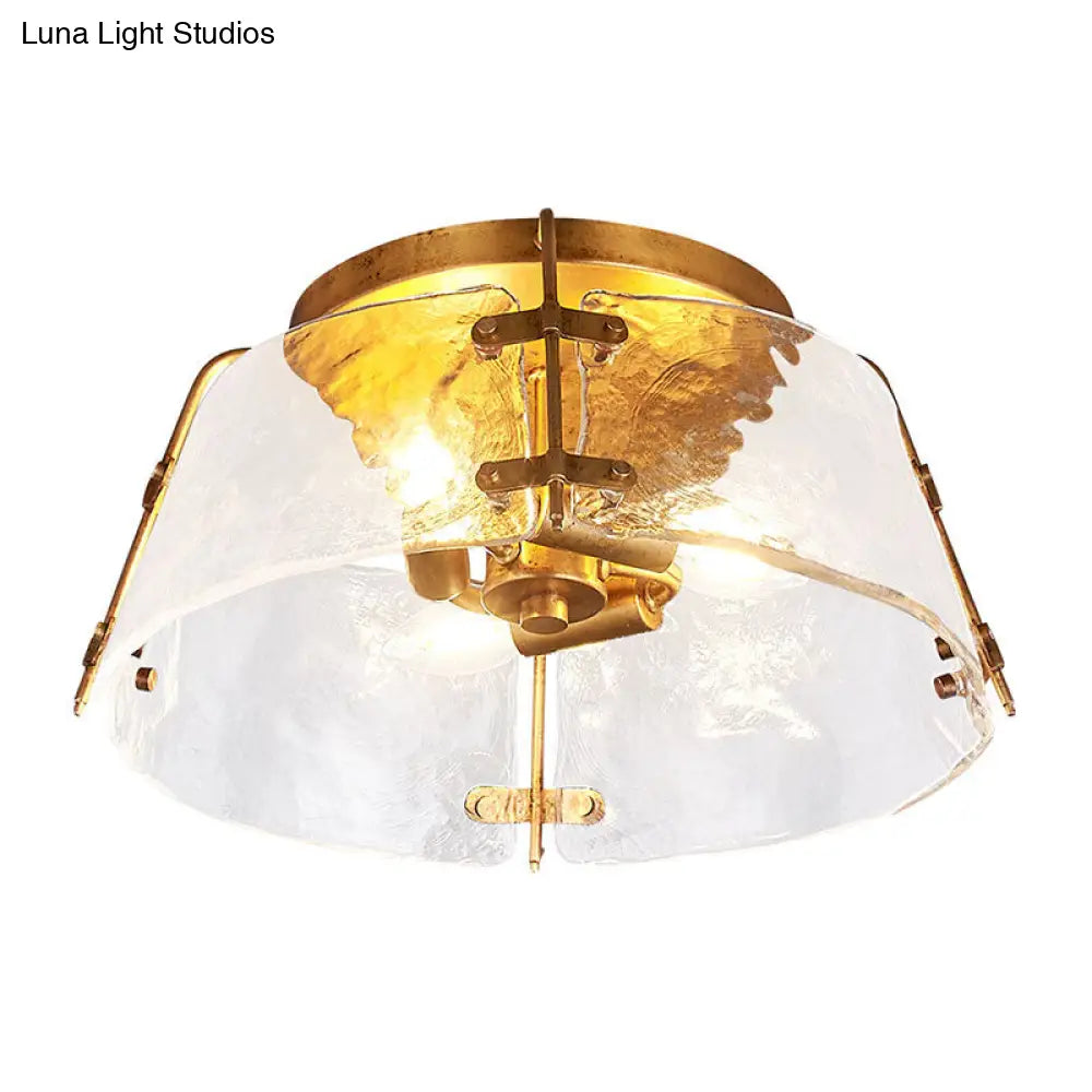 Traditional Brass Flush Mount Lamp With 3 Water Glass Shade Living Room Ceiling Light Fixture