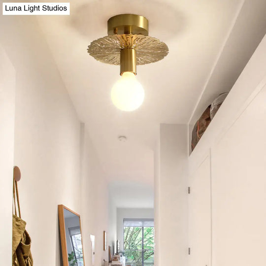 Traditional Brass Flush Mount Lamp With Exposed Bulb - 1 Head Ceiling Mounted Light For Living Room