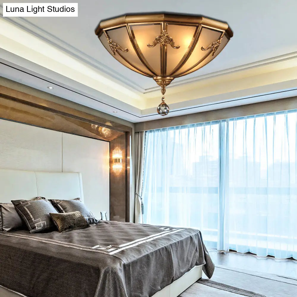 Traditional Brass Flush Mount Lighting With Frosted Glass Shade - 14’/18’ Wide 4 Lights Ideal