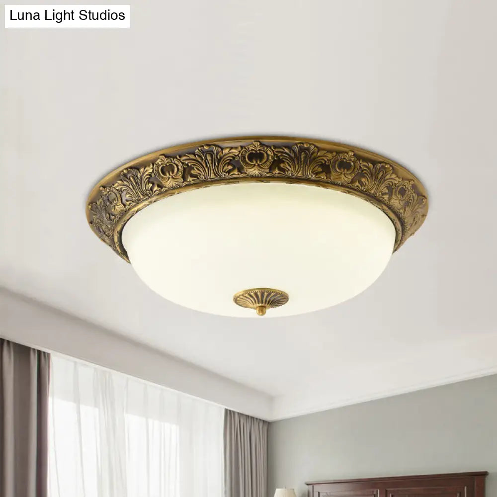 Traditional Brass Flushmount Lamp With Frosted Glass - Led Bedroom Flush Light (12/16/19.5 Wide) /