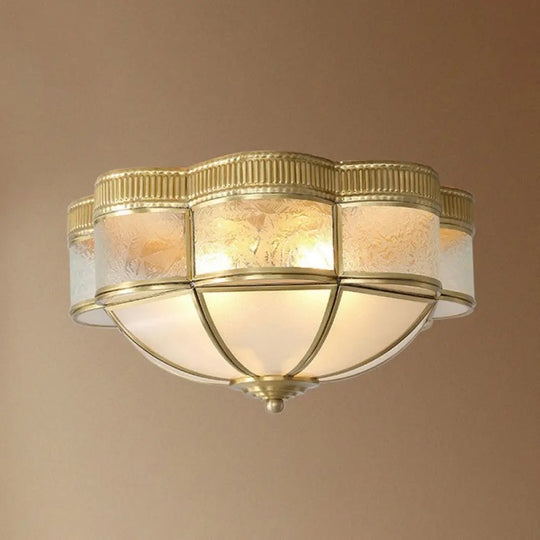 Traditional Brass Flushmount Lighting With Frost Glass And Scalloped Edge 4 /