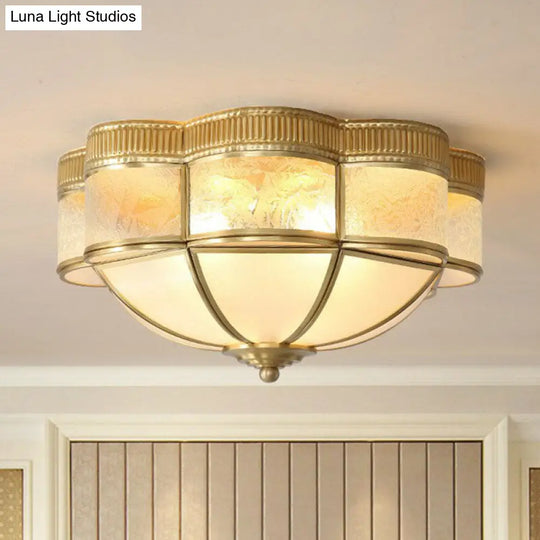 Traditional Brass Flushmount Lighting With Frost Glass And Scalloped Edge