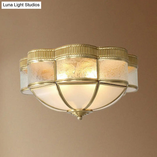 Traditional Brass Flushmount Lighting With Frost Glass And Scalloped Edge 4 /