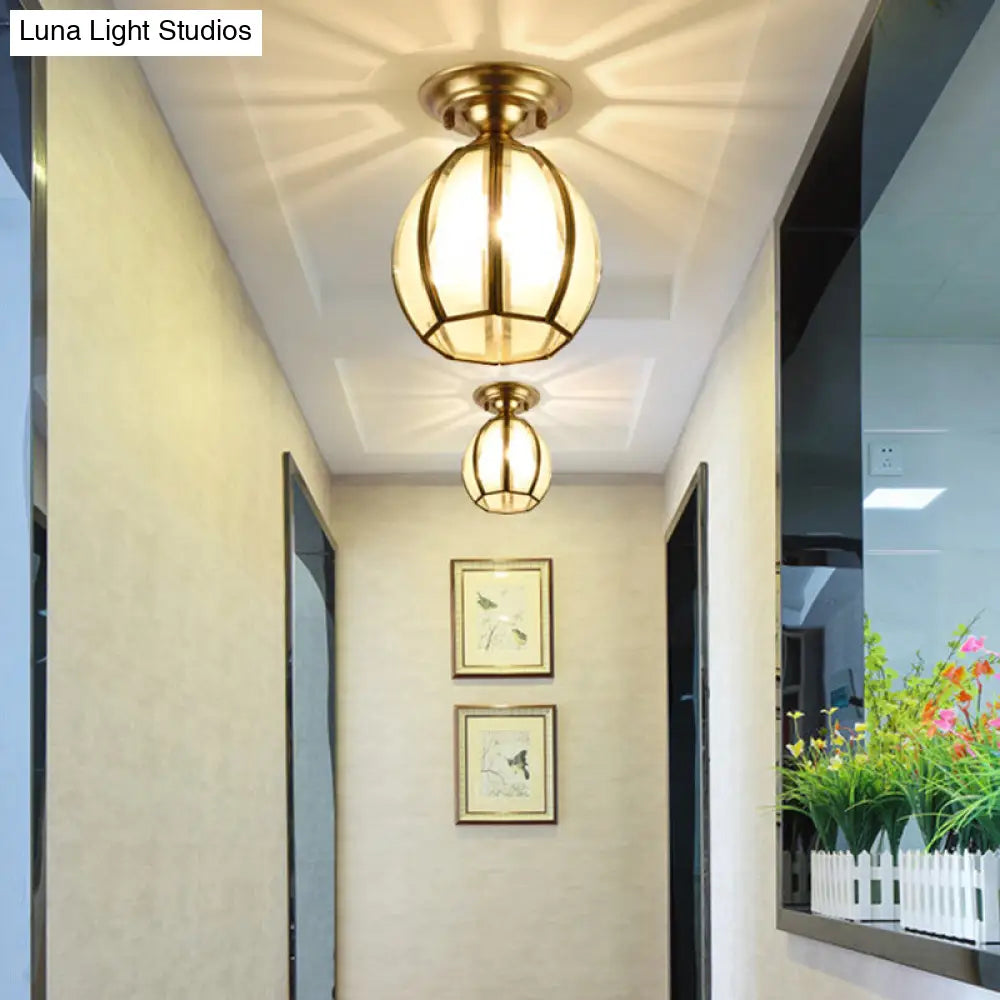 Traditional Brass Cup Semi Flush Mount Lamp With Frosted Glass - Ceiling Light Fixture For Living