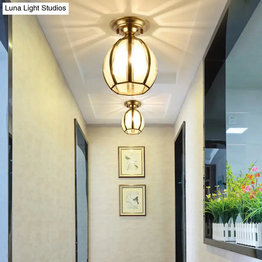 Traditional Brass Cup Semi Flush Mount Lamp With Frosted Glass - Ceiling Light Fixture For Living