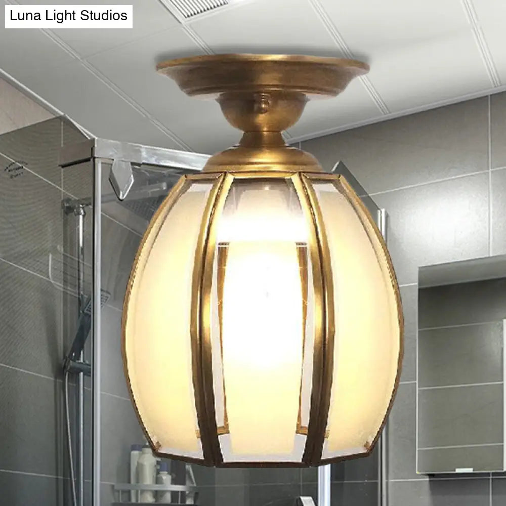 Traditional Brass Frosted Glass Semi Flush Mount Light For Living Room Ceiling