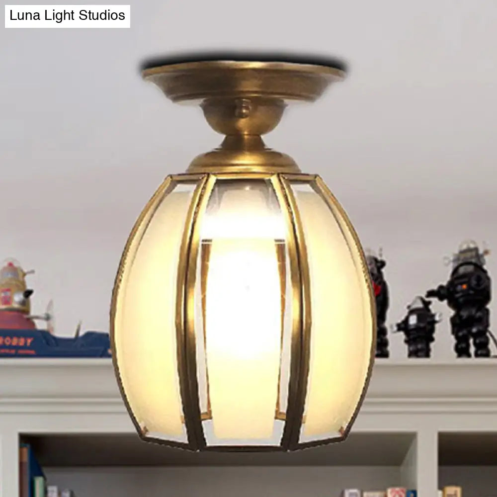 Traditional Brass Cup Semi Flush Mount Lamp With Frosted Glass - Ceiling Light Fixture For Living