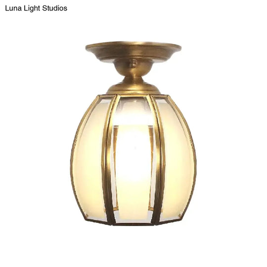 Traditional Brass Cup Semi Flush Mount Lamp With Frosted Glass - Ceiling Light Fixture For Living