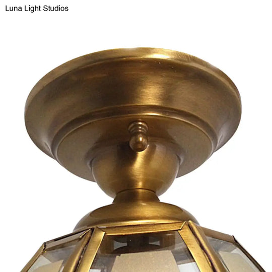 Traditional Brass Cup Semi Flush Mount Lamp With Frosted Glass - Ceiling Light Fixture For Living