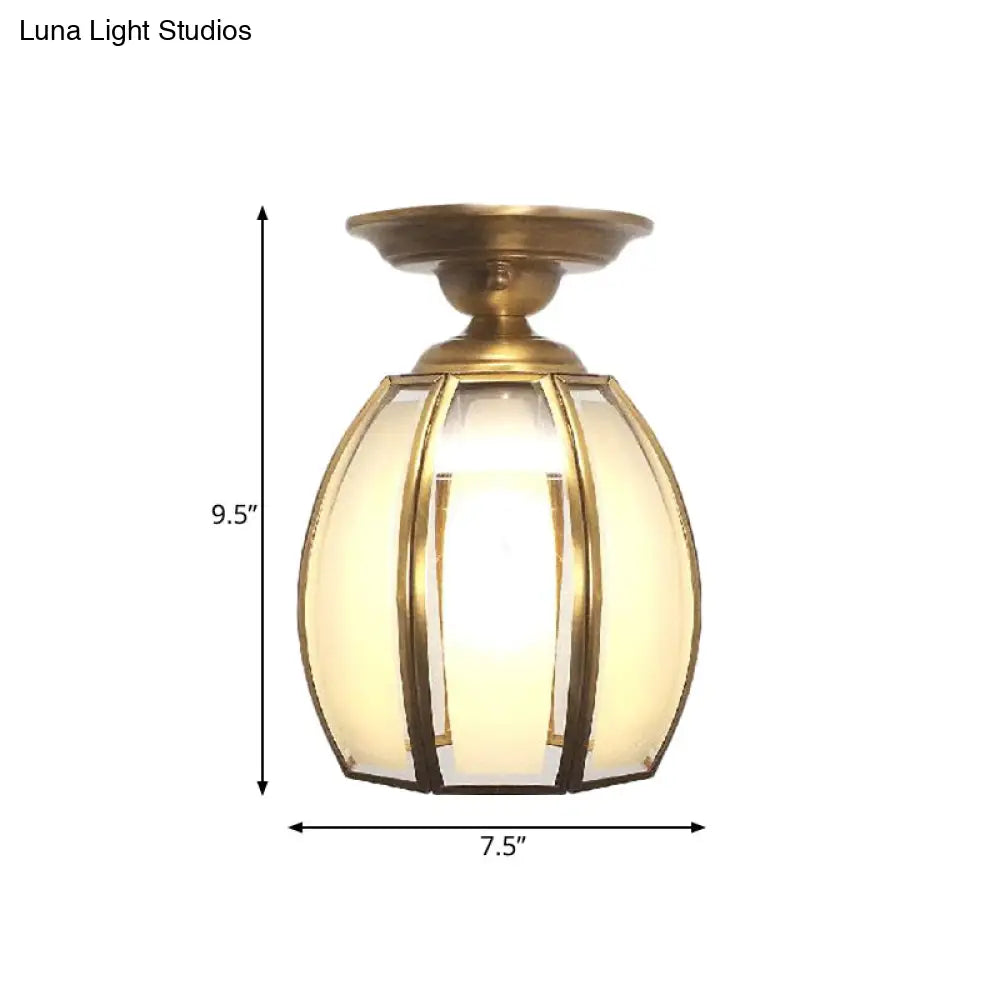 Traditional Brass Cup Semi Flush Mount Lamp With Frosted Glass - Ceiling Light Fixture For Living