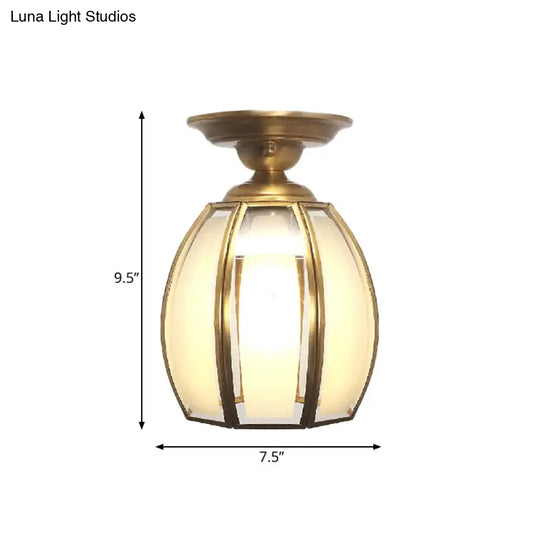 Traditional Brass Cup Semi Flush Mount Lamp With Frosted Glass - Ceiling Light Fixture For Living