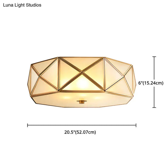 Traditional Brass Glass Drum Ceiling Mount Light Fixture - Bedroom Flushmount Lamp