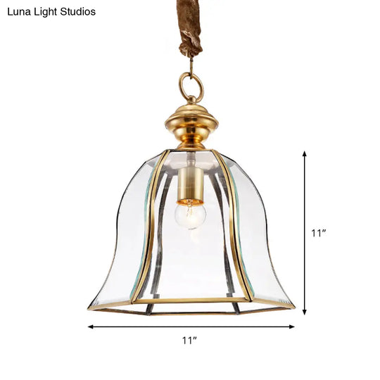 Traditional Brass Glass Pendant Lamp For Dining Room - Bell Hanging Ceiling Lighting