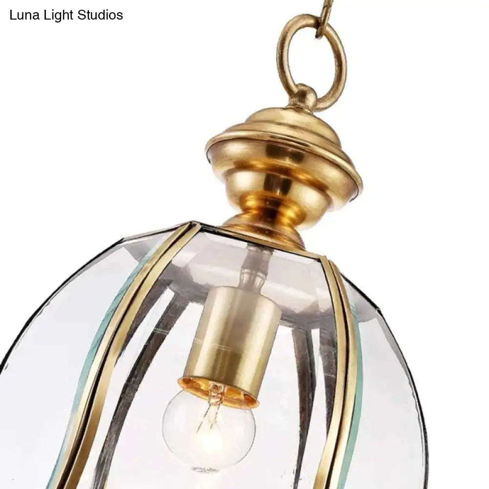 Traditional Brass Glass Pendant Lamp For Dining Room - Bell Hanging Ceiling Lighting