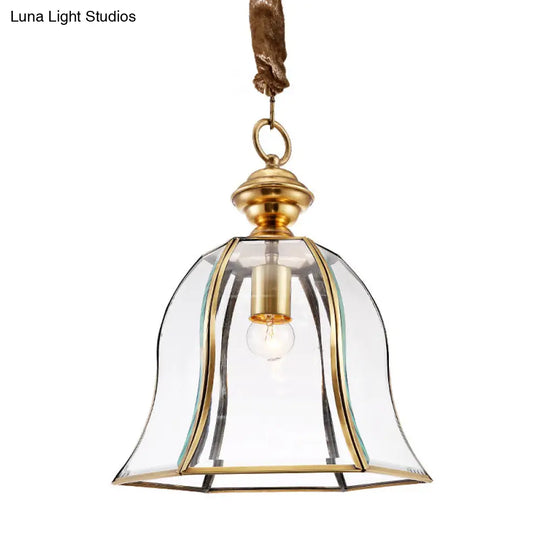 Traditional Brass Glass Pendant Lamp For Dining Room - Bell Hanging Ceiling Lighting