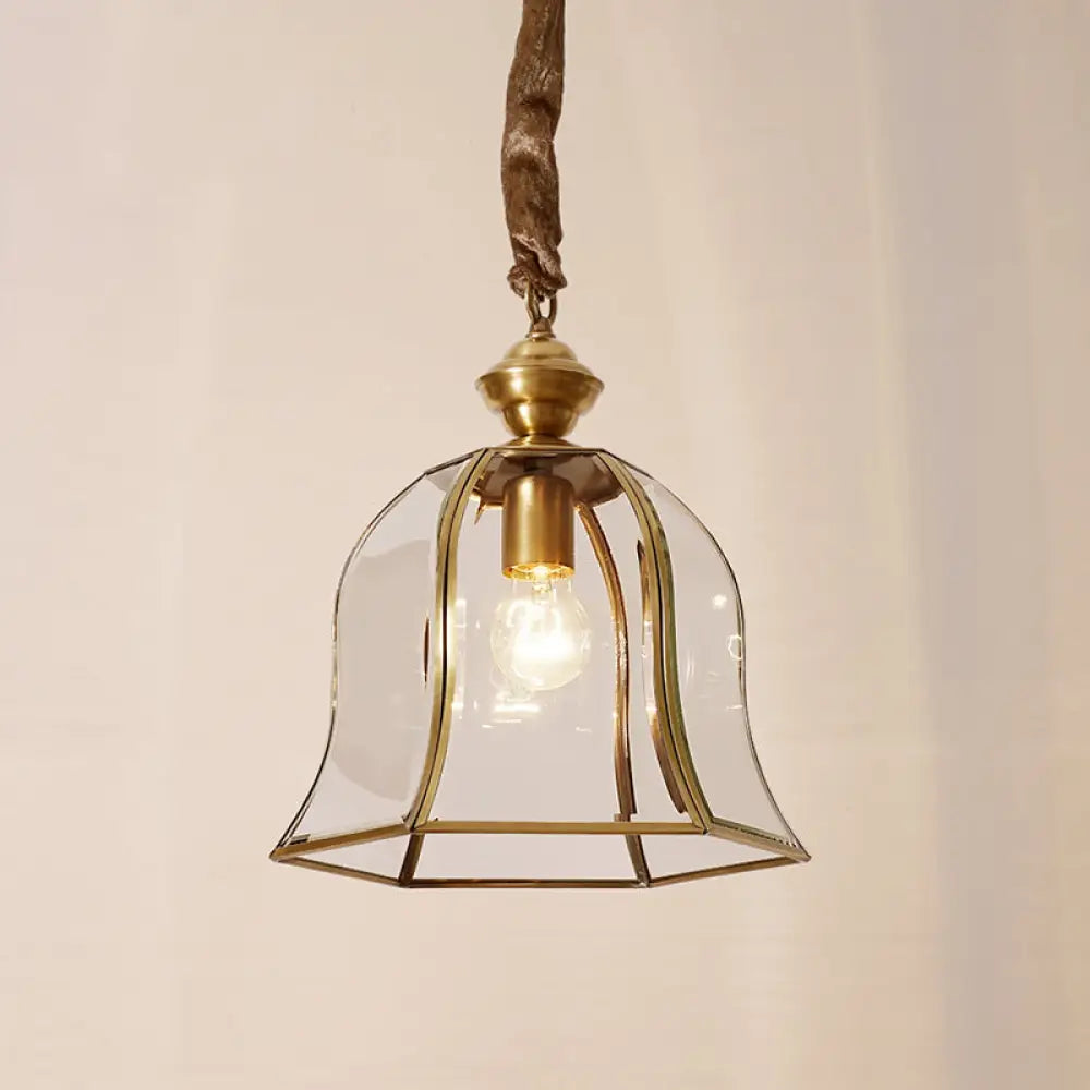 Traditional Brass Glass Pendant Lamp For Dining Room - Bell Hanging Ceiling Lighting Clear