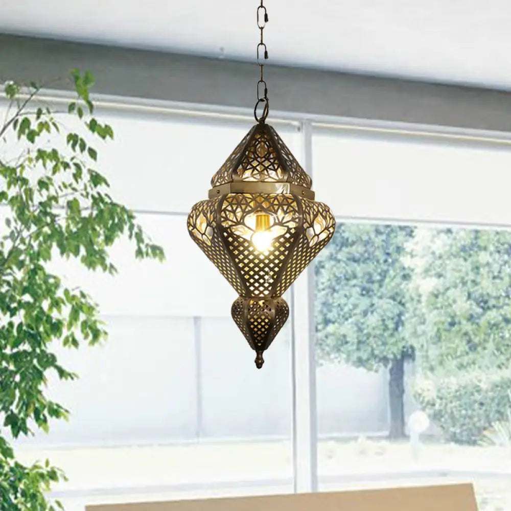 Traditional Brass Gourd Pendant Light For Living Room - Stylish Metal Hanging Fixture