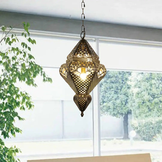 Traditional Brass Gourd Pendant Light For Living Room - Stylish Metal Hanging Fixture