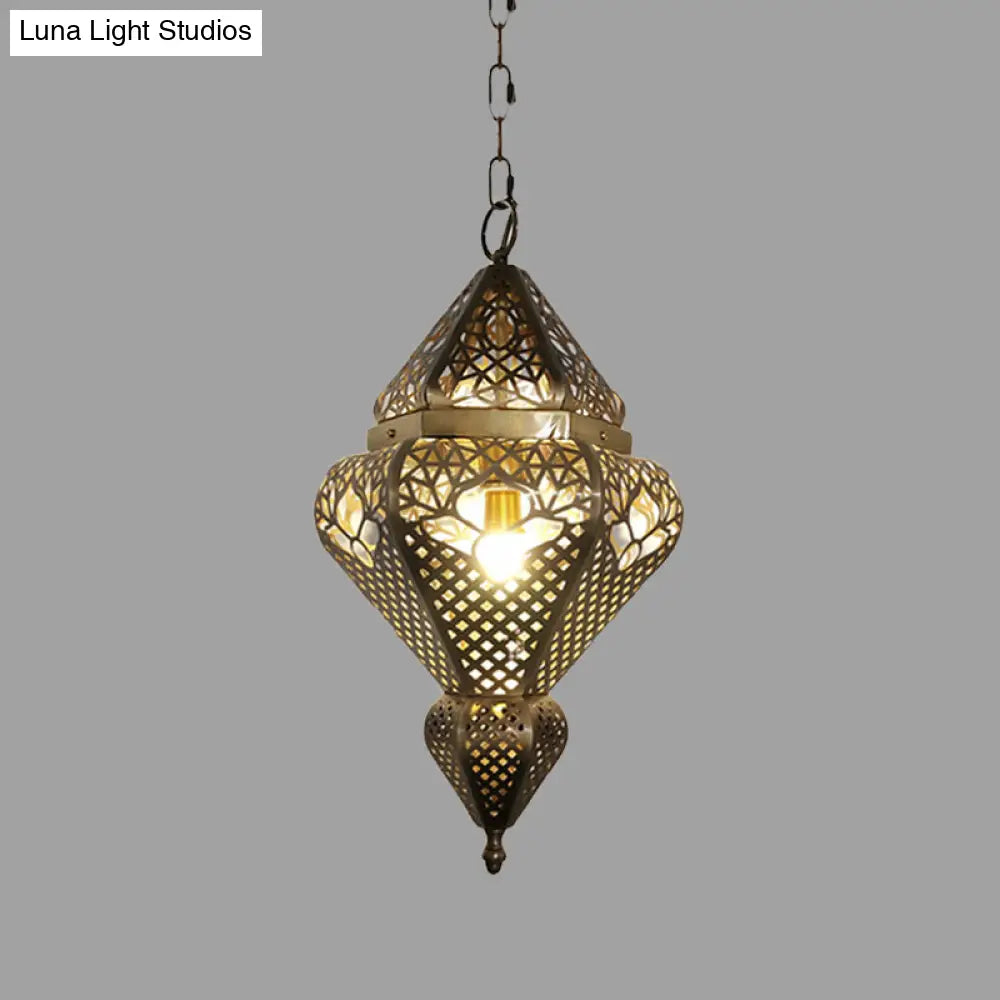 Traditional Brass Gourd Pendant Light For Living Room - Stylish Metal Hanging Fixture