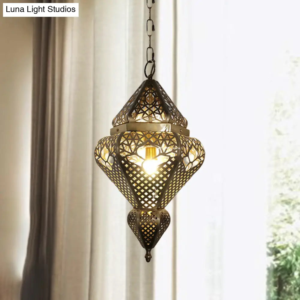 Traditional Brass Gourd Pendant Light For Living Room - Stylish Metal Hanging Fixture