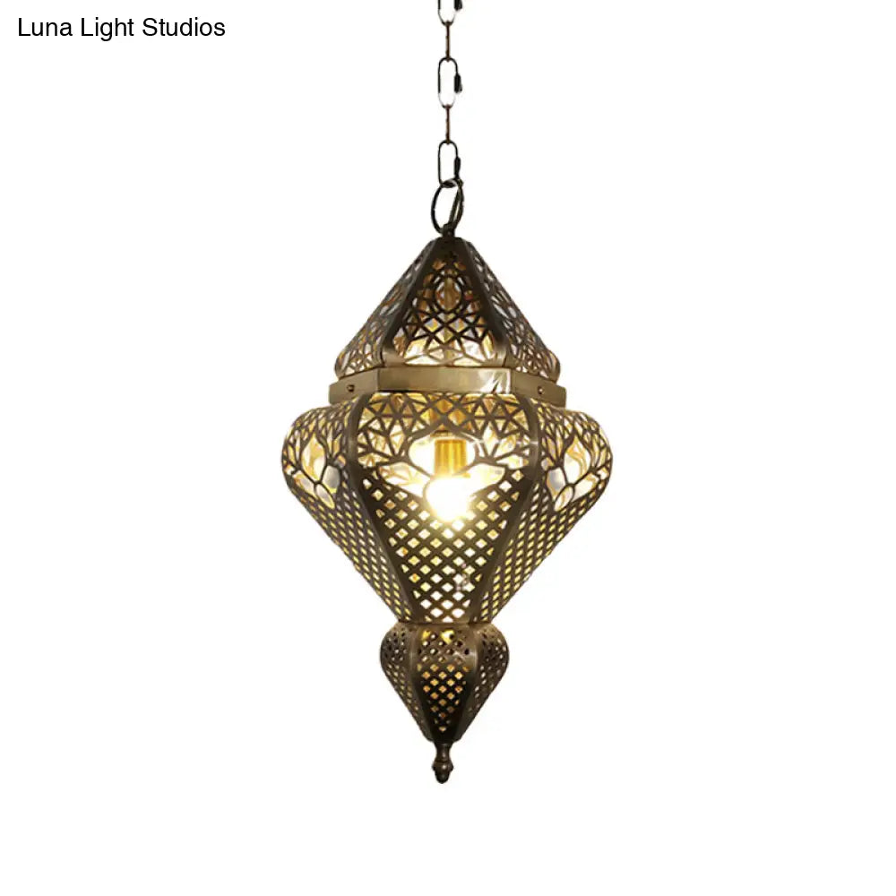 Traditional Brass Gourd Pendant Light For Living Room - Stylish Metal Hanging Fixture