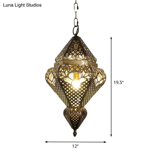 Traditional Brass Gourd Pendant Light For Living Room - Stylish Metal Hanging Fixture