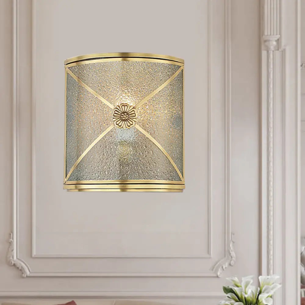 Traditional Brass Half Cylinder Water Glass Flush Wall Sconce - Corner Mount Light