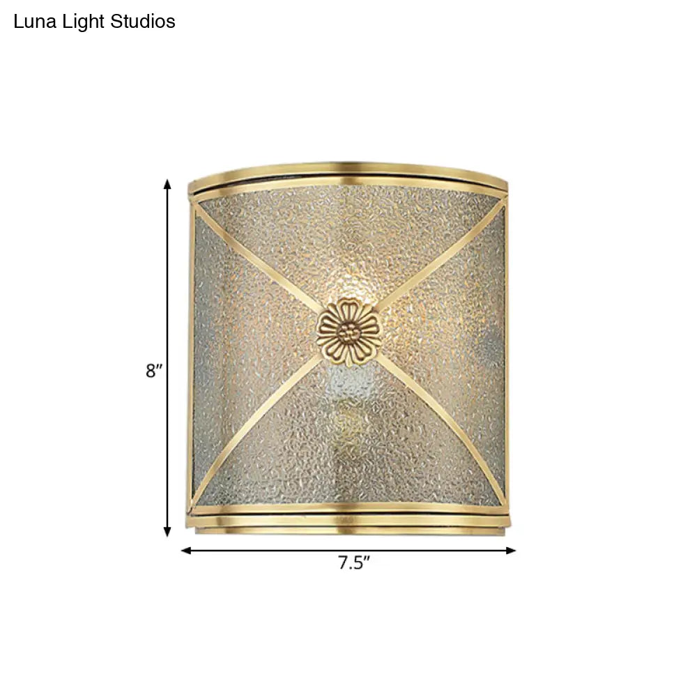 Traditional Brass Half Cylinder Water Glass Flush Wall Sconce - Corner Mount Light