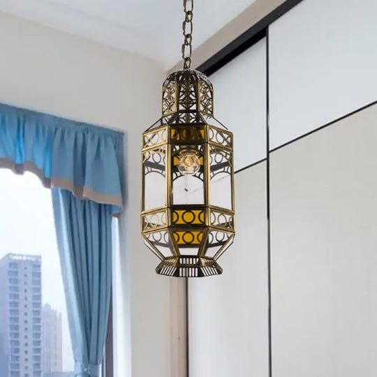 Traditional Brass Hanging Lantern Pendant With Chain - Metallic 1-Head Suspension Lamp