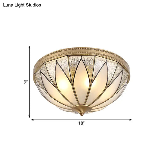 Traditional Brass Inverted Flush Mount Ceiling Light With Opal Glass – 4 Lights Ideal For Living