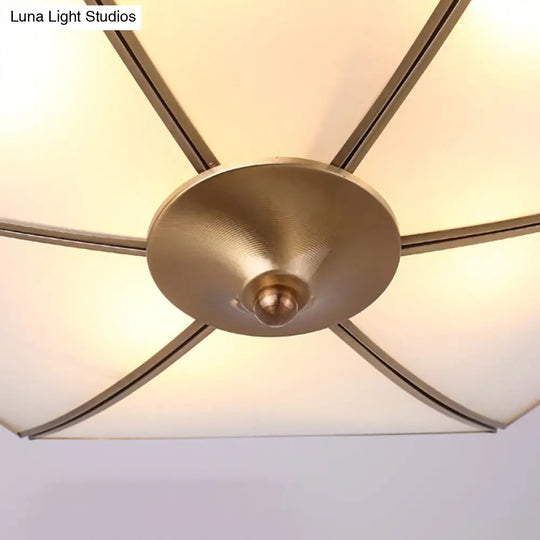 Traditional Brass Inverted Flush Mount Ceiling Light With Opal Glass – 4 Lights Ideal For Living
