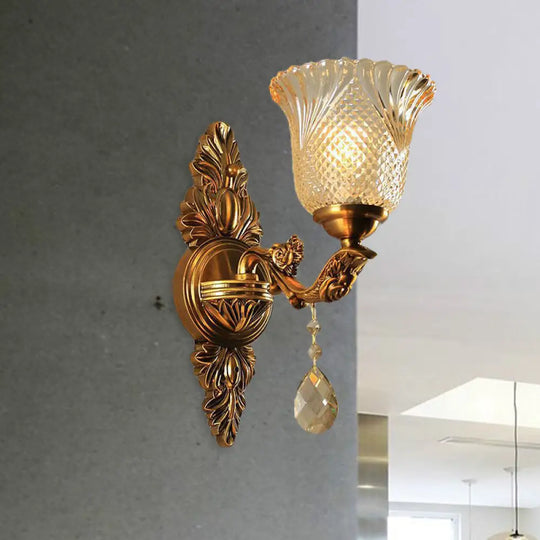 Traditional Brass Lattice Glass Bell Wall Light Sconce For Living Room Lighting 1 /