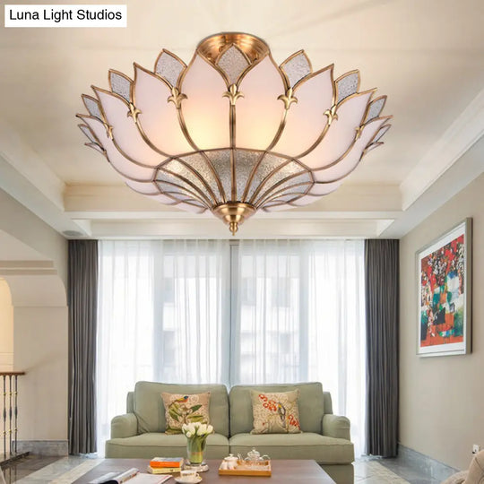 Traditional Brass Lotus Chandelier With Multi - Head Semi Flush Mount Ceiling Fixture For Living