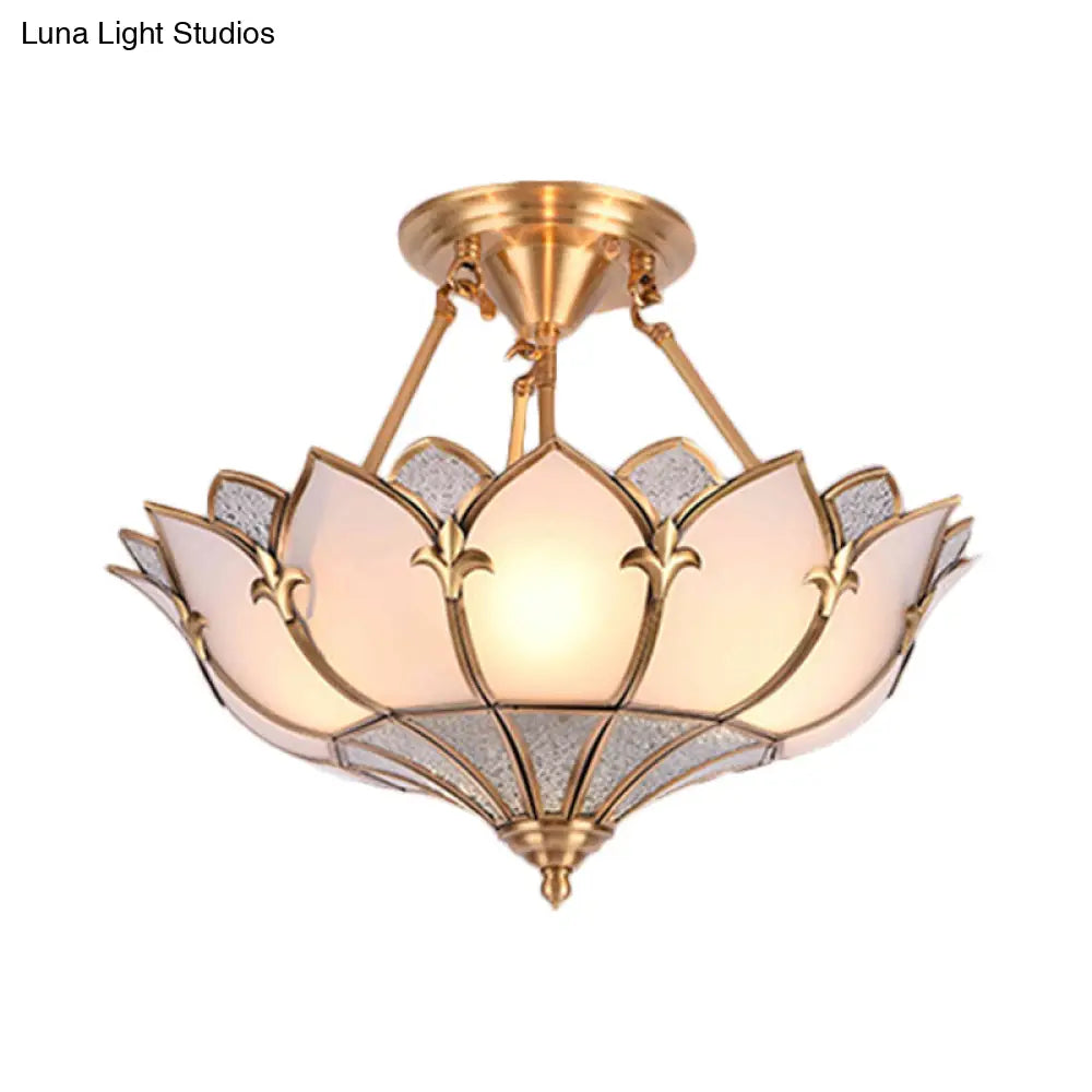 Traditional Brass Lotus Chandelier With Multi - Head Semi Flush Mount Ceiling Fixture For Living