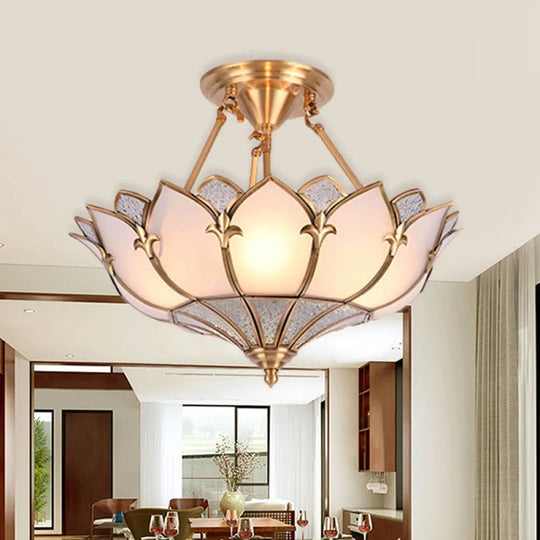 Traditional Brass Lotus Chandelier With Multi - Head Semi Flush Mount Ceiling Fixture For Living