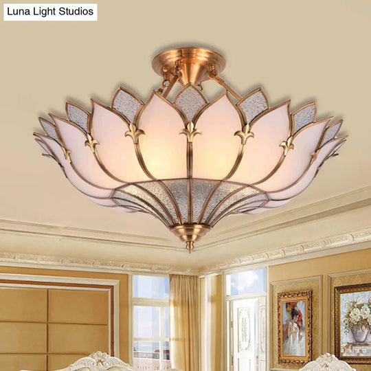 Traditional Brass Lotus Chandelier With Multi-Head Semi Flush Mount Ceiling Fixture For Living Room