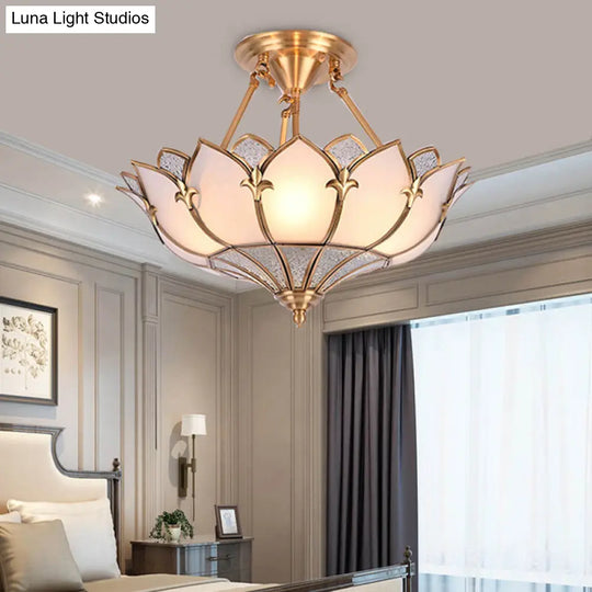 Traditional Brass Lotus Chandelier With Multi-Head Semi Flush Mount Ceiling Fixture For Living Room