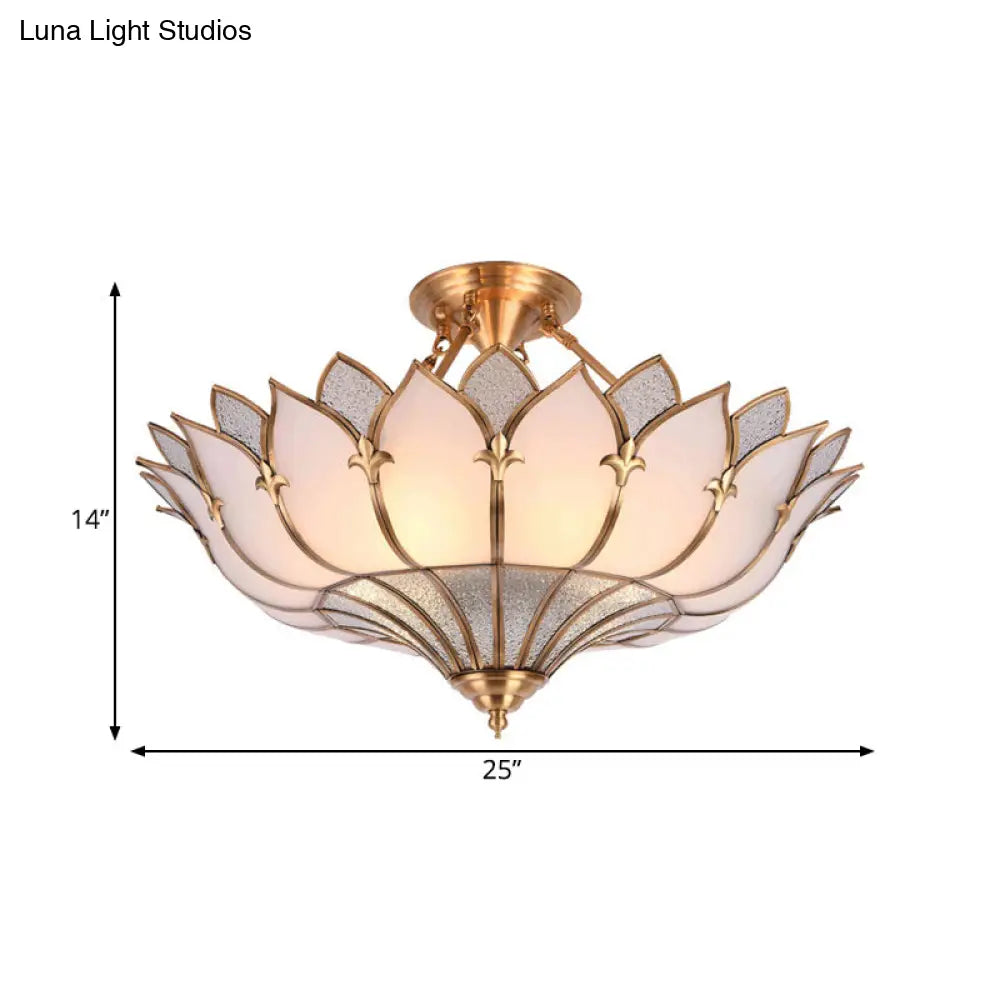 Traditional Brass Lotus Chandelier With Multi-Head Semi Flush Mount Ceiling Fixture For Living Room