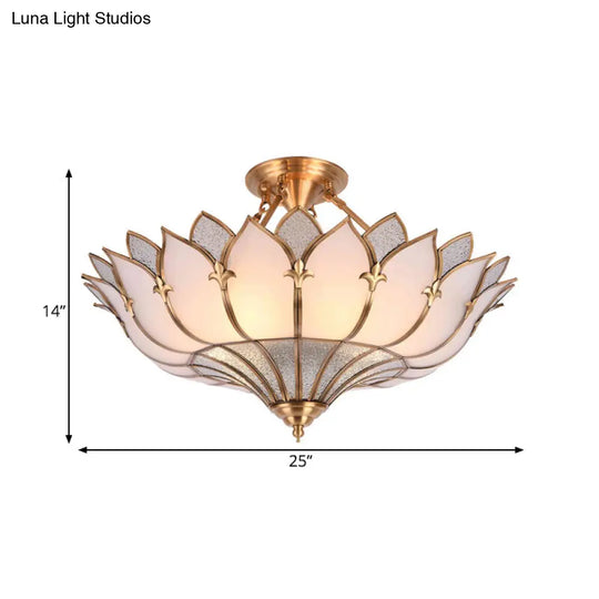 Traditional Brass Lotus Chandelier With Multi-Head Semi Flush Mount Ceiling Fixture For Living Room