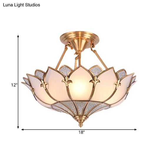 Traditional Brass Lotus Chandelier With Multi-Head Semi Flush Mount Ceiling Fixture For Living Room