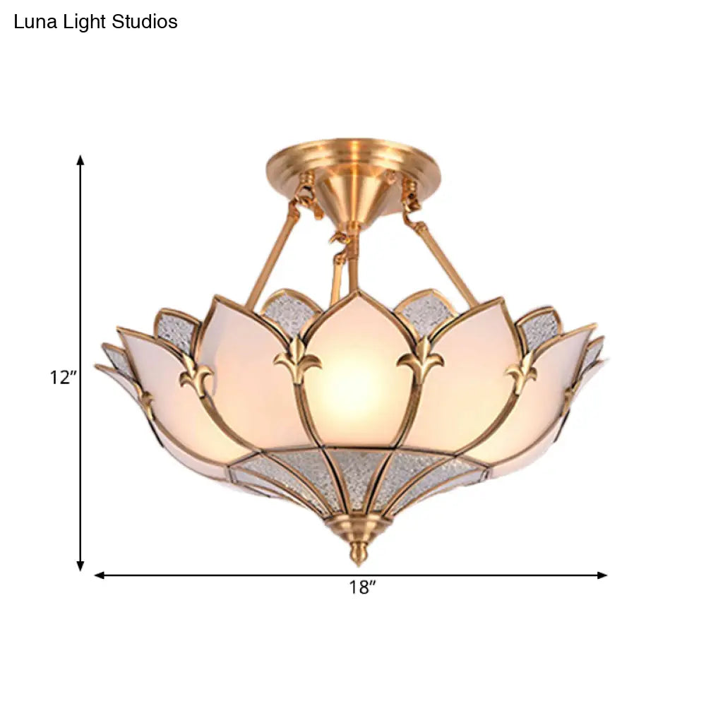 Traditional Brass Lotus Chandelier With Multi - Head Semi Flush Mount Ceiling Fixture For Living