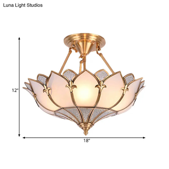 Traditional Brass Lotus Chandelier With Multi - Head Semi Flush Mount Ceiling Fixture For Living