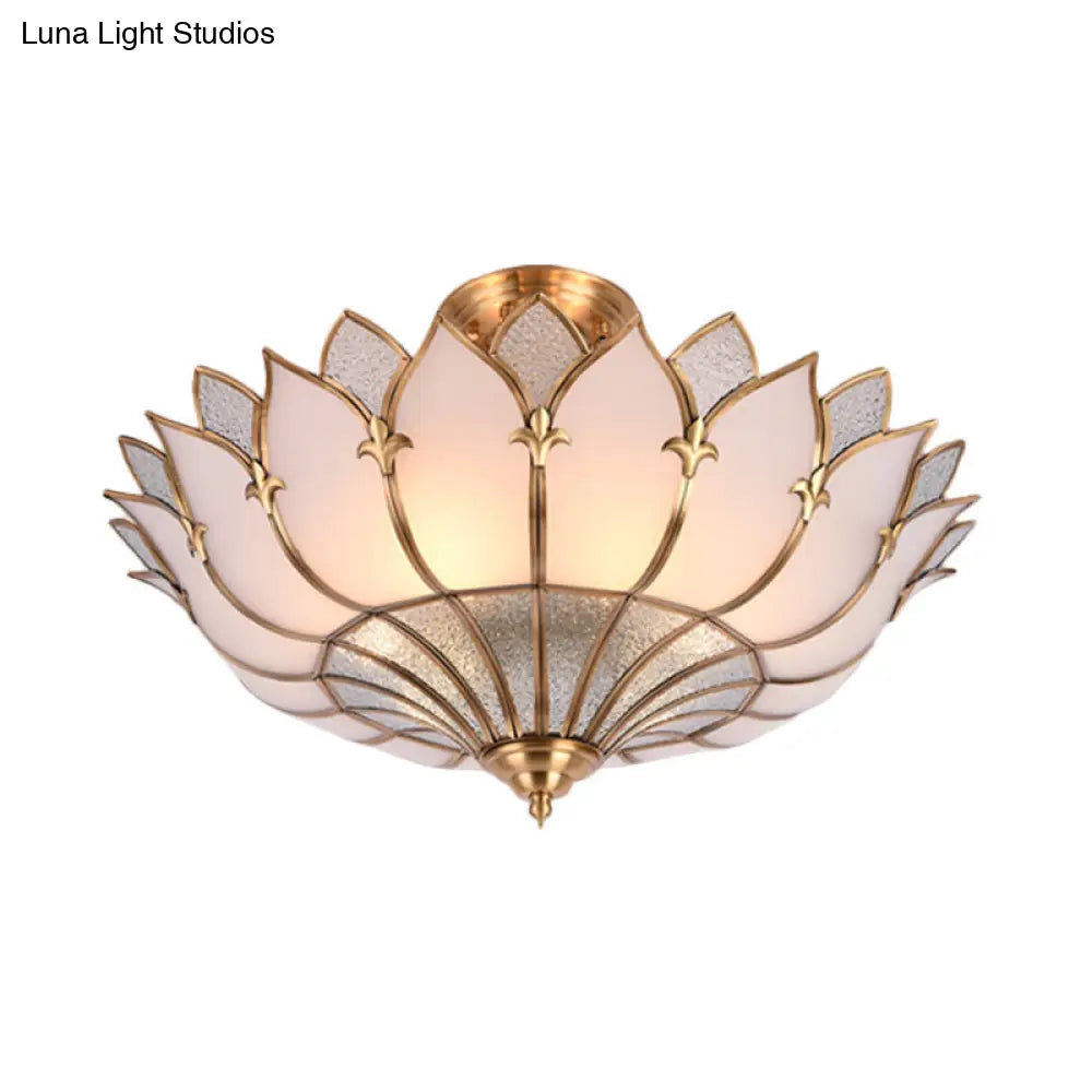 Traditional Brass Lotus Chandelier With Multi - Head Semi Flush Mount Ceiling Fixture For Living