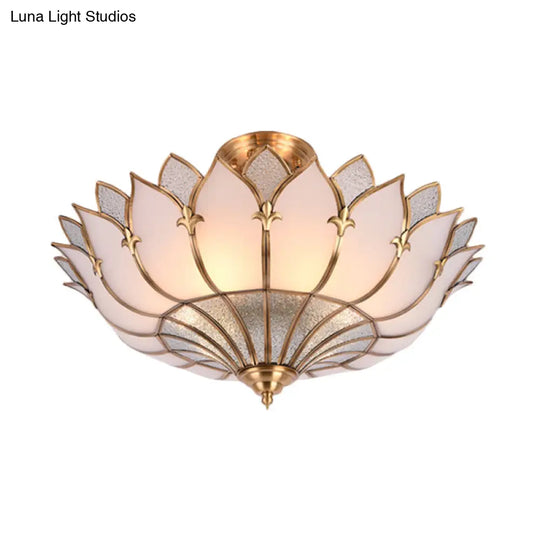 Traditional Brass Lotus Chandelier With Multi - Head Semi Flush Mount Ceiling Fixture For Living