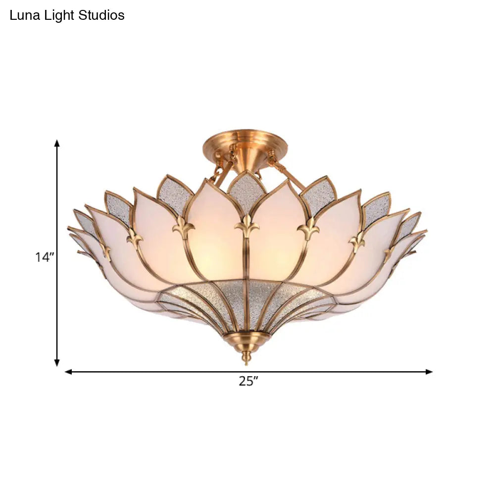 Traditional Brass Lotus Chandelier With Multi - Head Semi Flush Mount Ceiling Fixture For Living